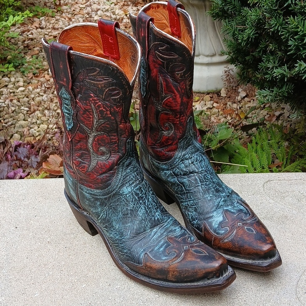 Lucchese Stonewashed Goat Cowgirl Boot Robins Egg N9320 sz 9 - Picture 3 of 16